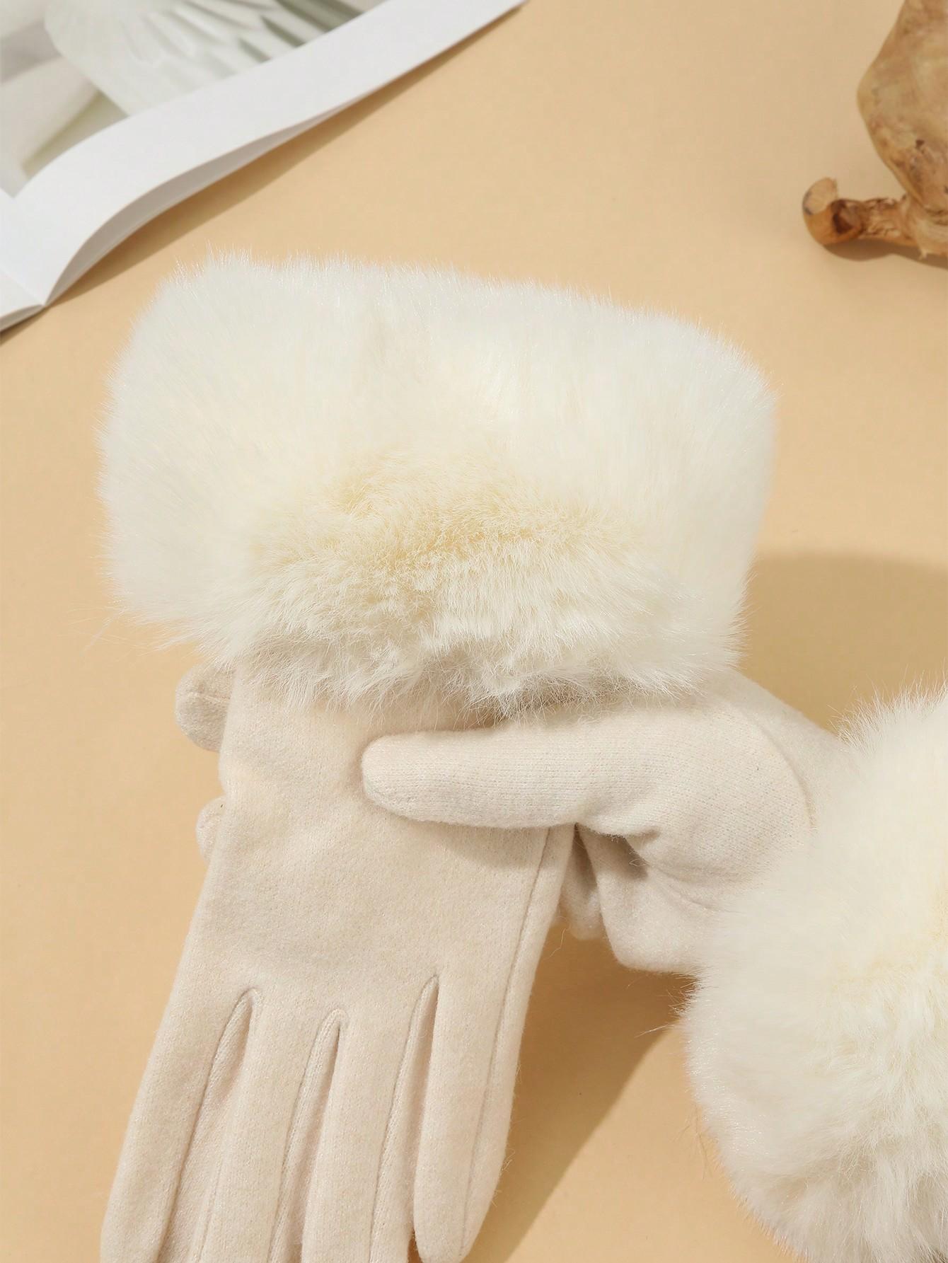 SHEIN BEŻOWE DZIANINOWE RĘKAWICZKI W01