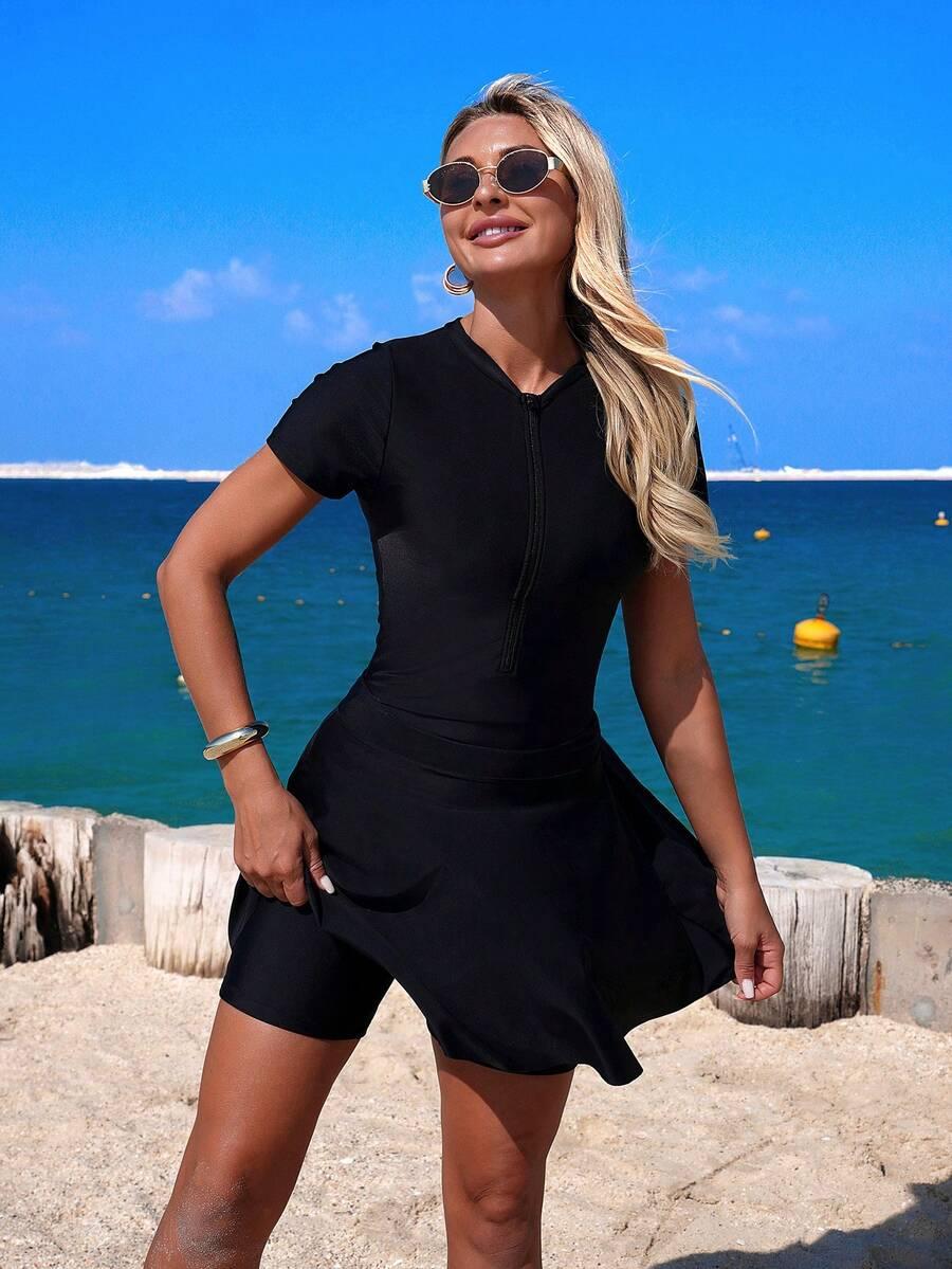 SHEIN JEDNOCZĘŚCIOWY STRÓJ KĄPIELOWY SPÓDNICZKA KOMPLET S06__M