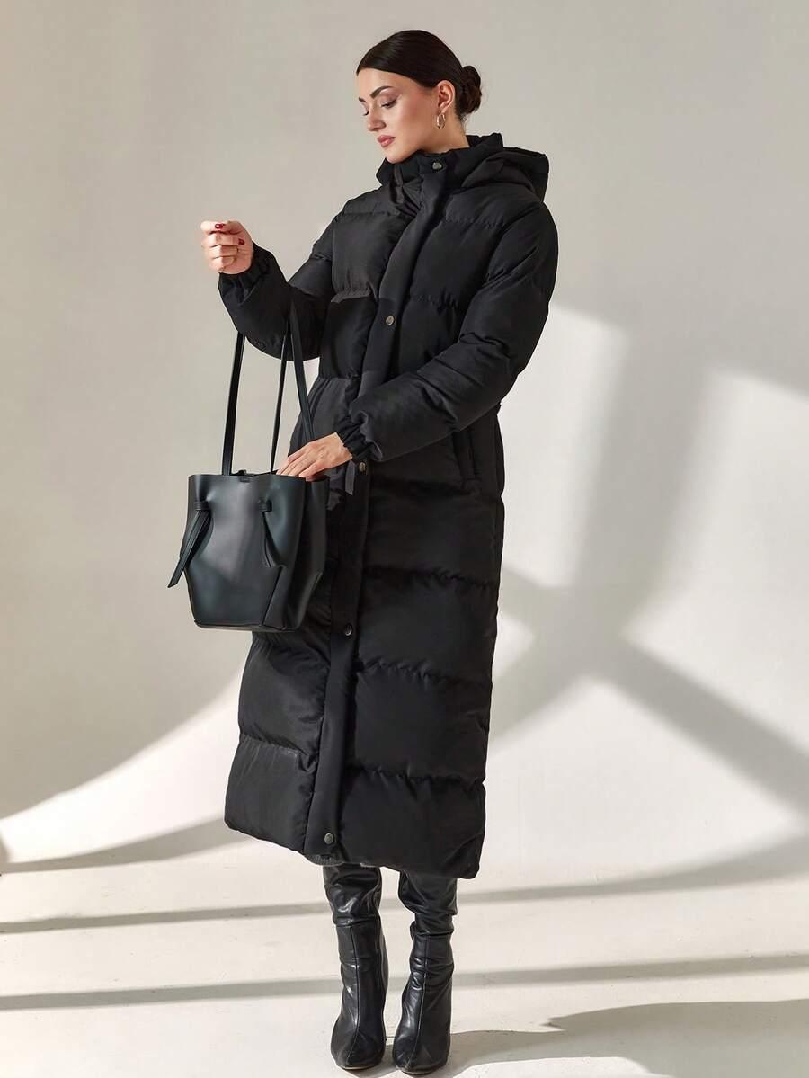 SHEIN CZARNA PIKOWANA KURTKA KAPTUR W01__L