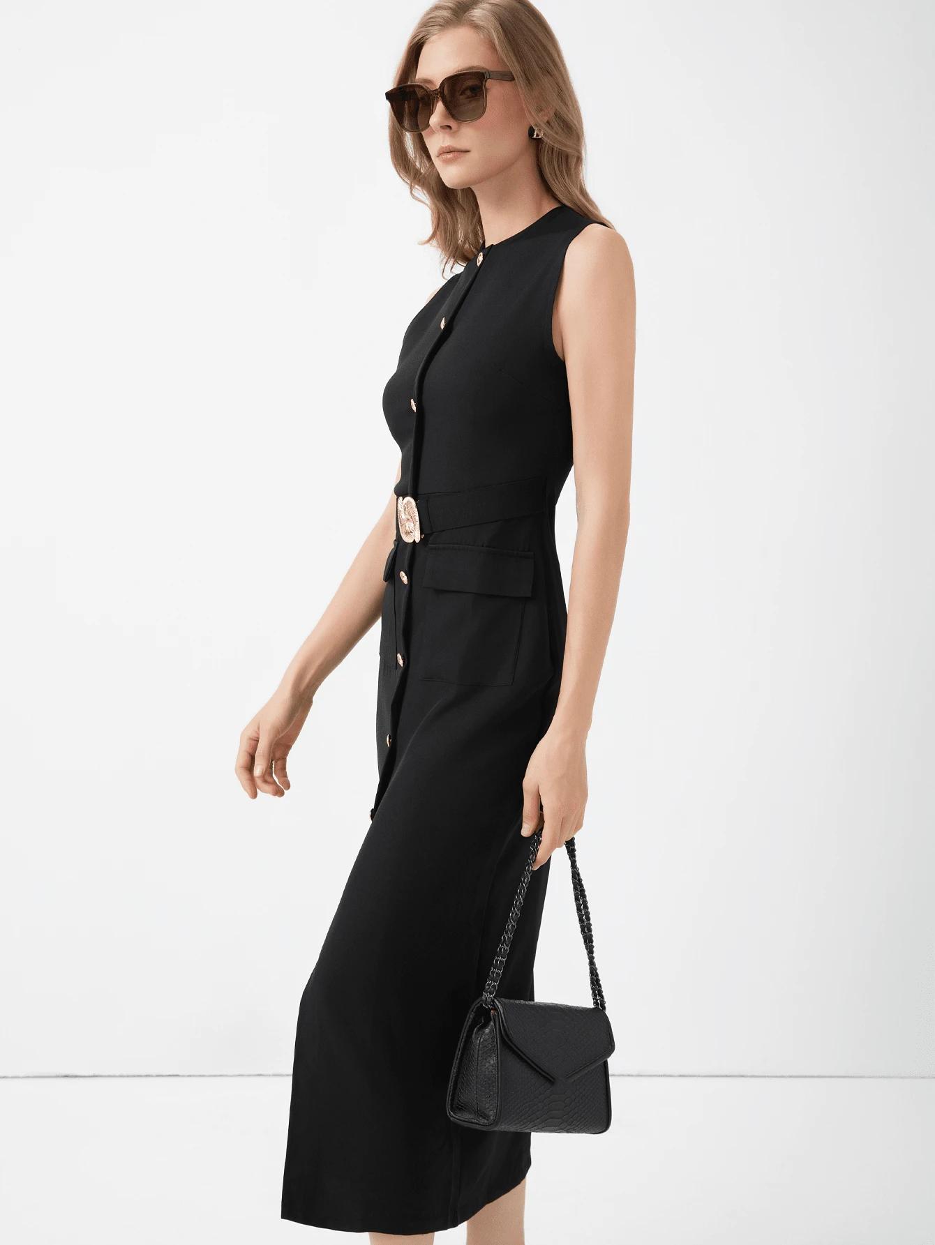 SHEIN CZARNA MIDI SUKIENKA S06__S