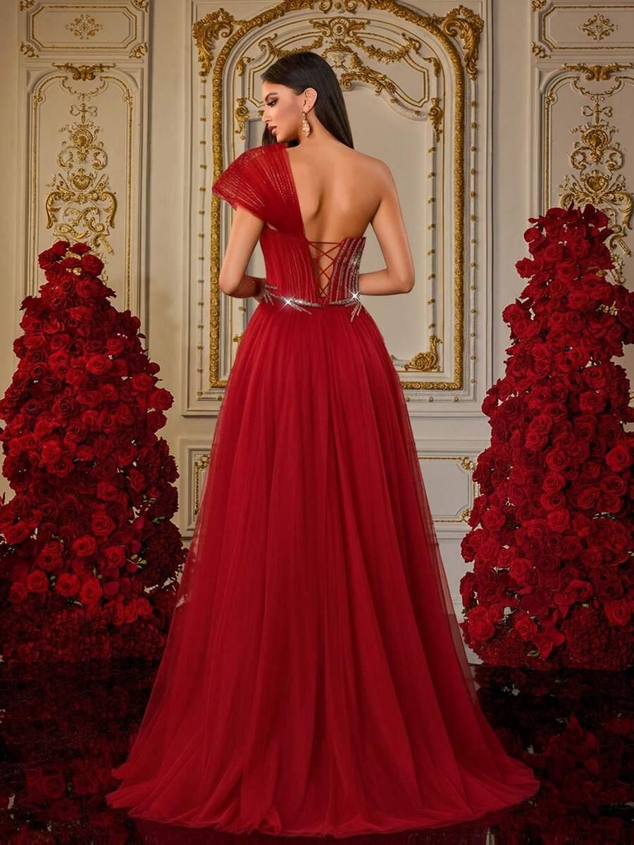 SHEIN CZERWONA SUKIENKA ZDOBIENIA S06__XL