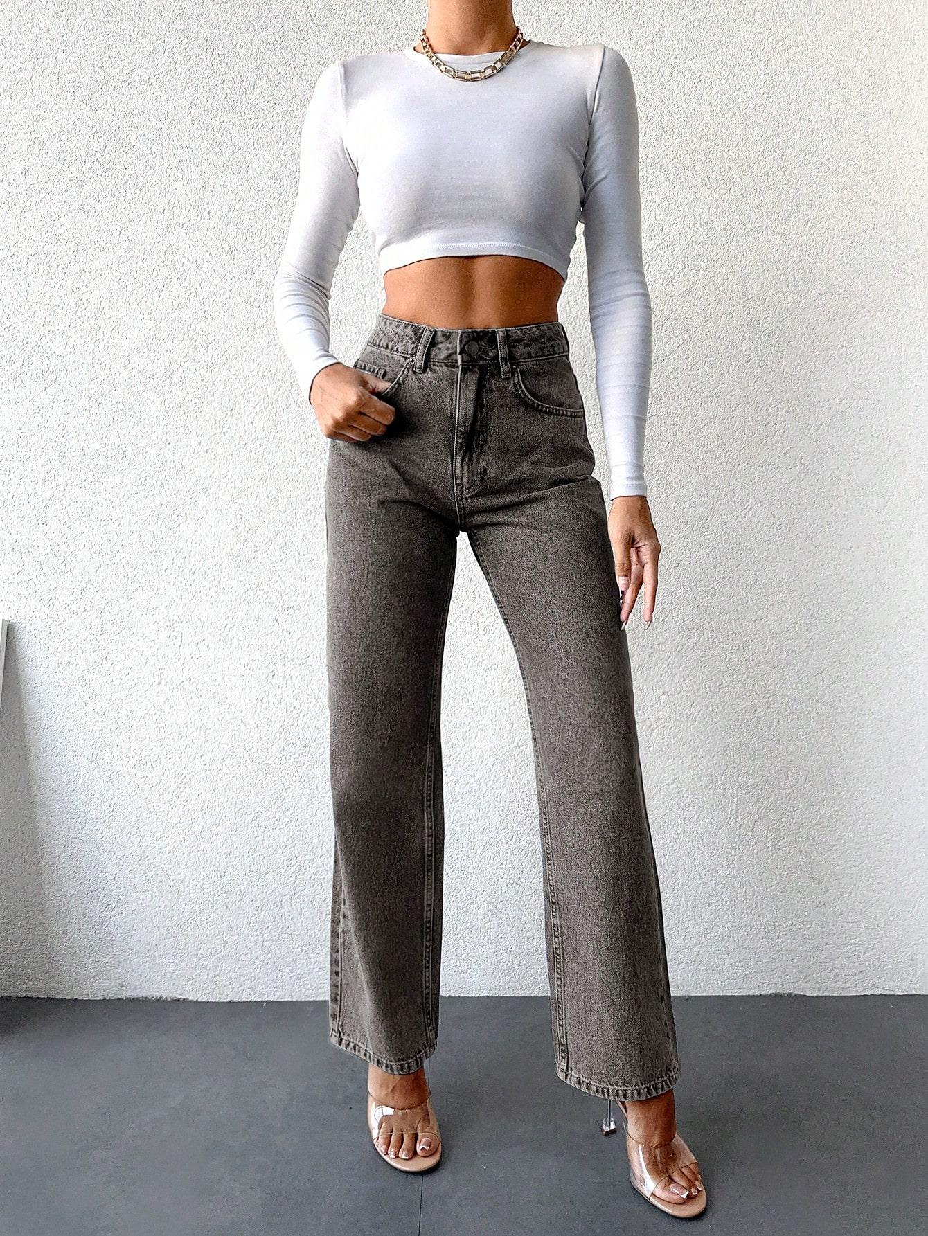 SHEIN SZARE JEANSY WYSOKI STAN S09__S