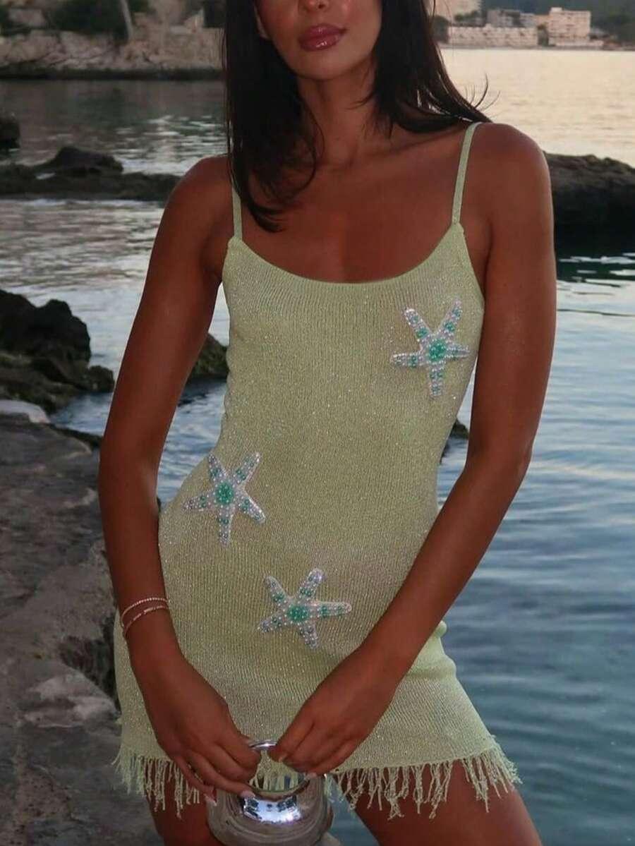 SHEIN ZIELONA MINI SUKIENKA ZDOBIENIE