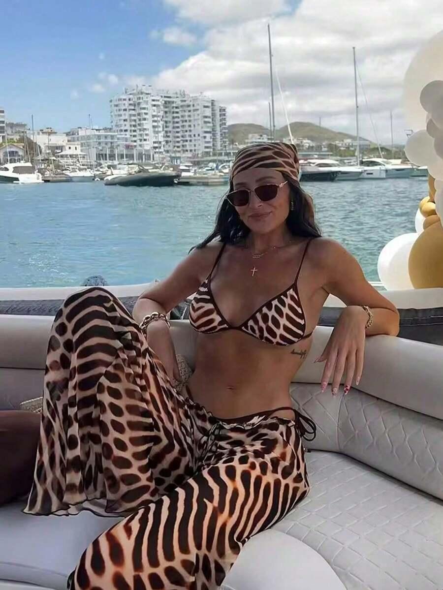 SHEIN DWUCZĘŚCIOWY STRÓJ KĄPIELOWY ANIMAL PRINT S09__XS