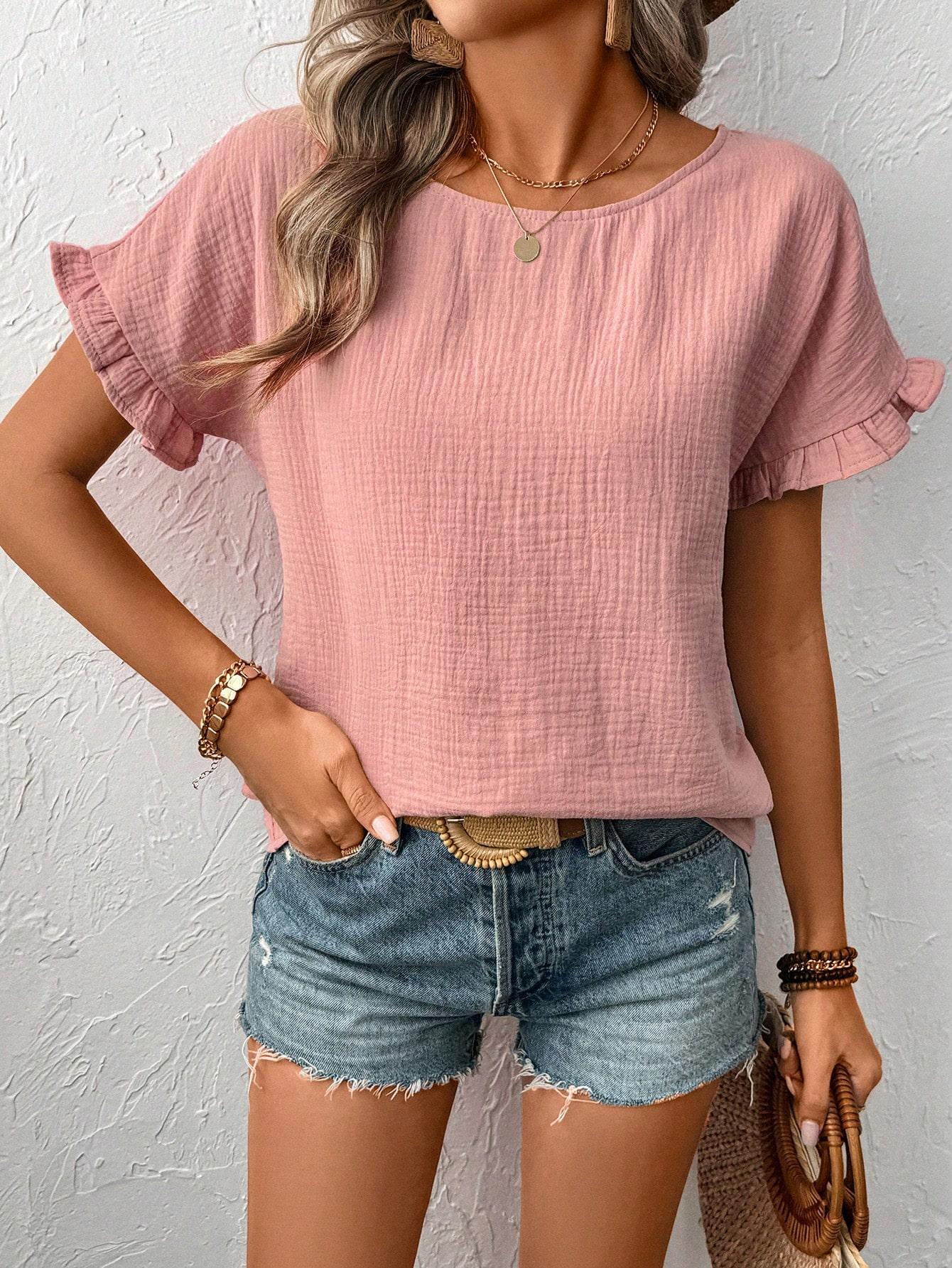 SHEIN RÓŻOWA BLUZKA KRÓTKI RĘKAW S06__L