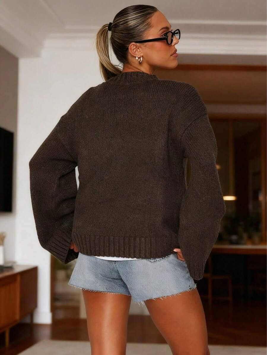 SHEIN BRĄZOWY LUŹNY SWETER S06__L
