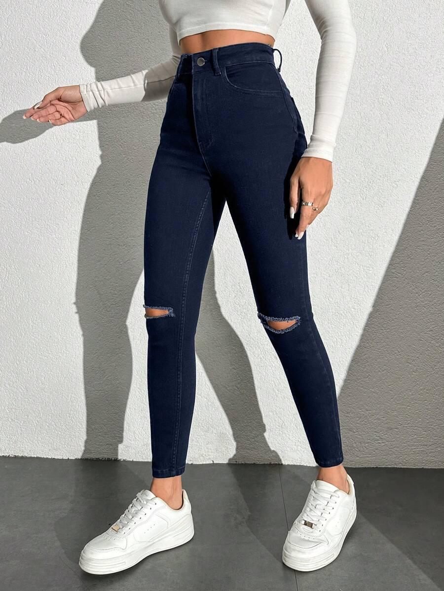 SHEIN GRANATOWE SPODNIE JEANS RURKI