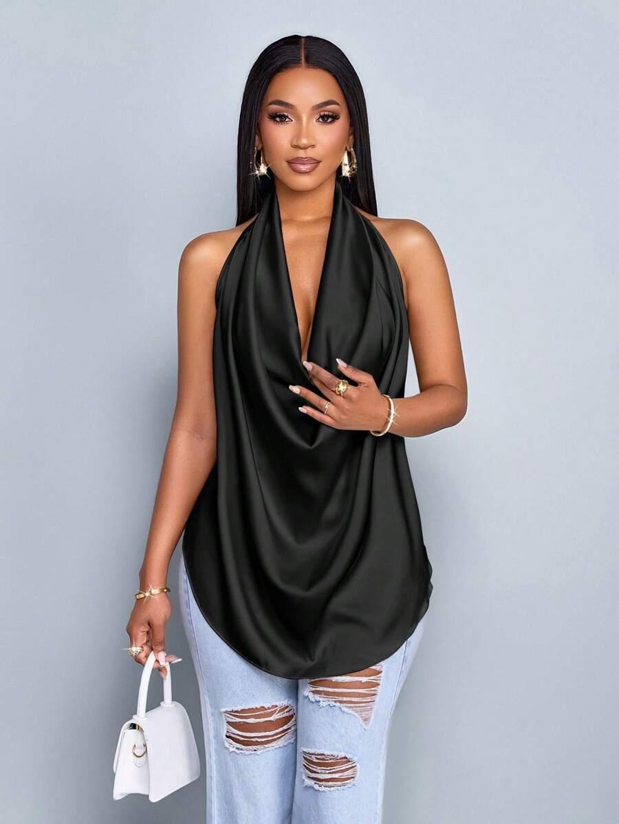 SHEIN CZARNY TOP ODKRYTE PLECY S09__M
