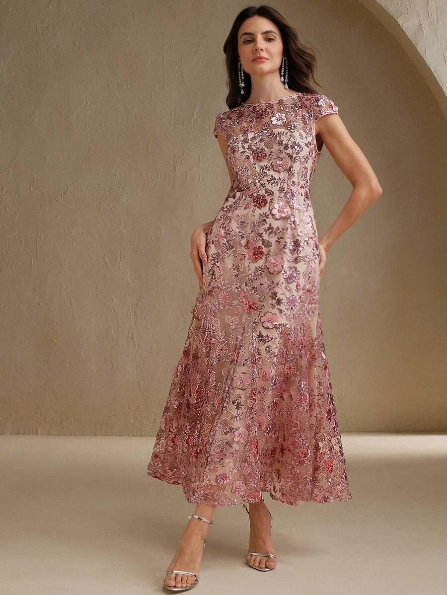 ANEWSTA RÓŻOWA SUKIENKA MAXI ZDOBIENIE S06__XL