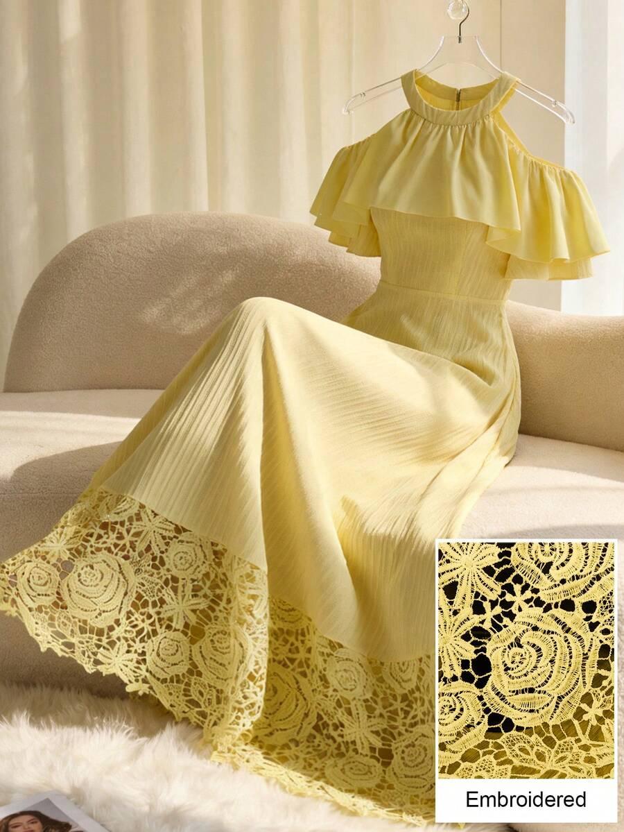SHEIN ŻÓŁTA MAXI SUKIENKA S09__L
