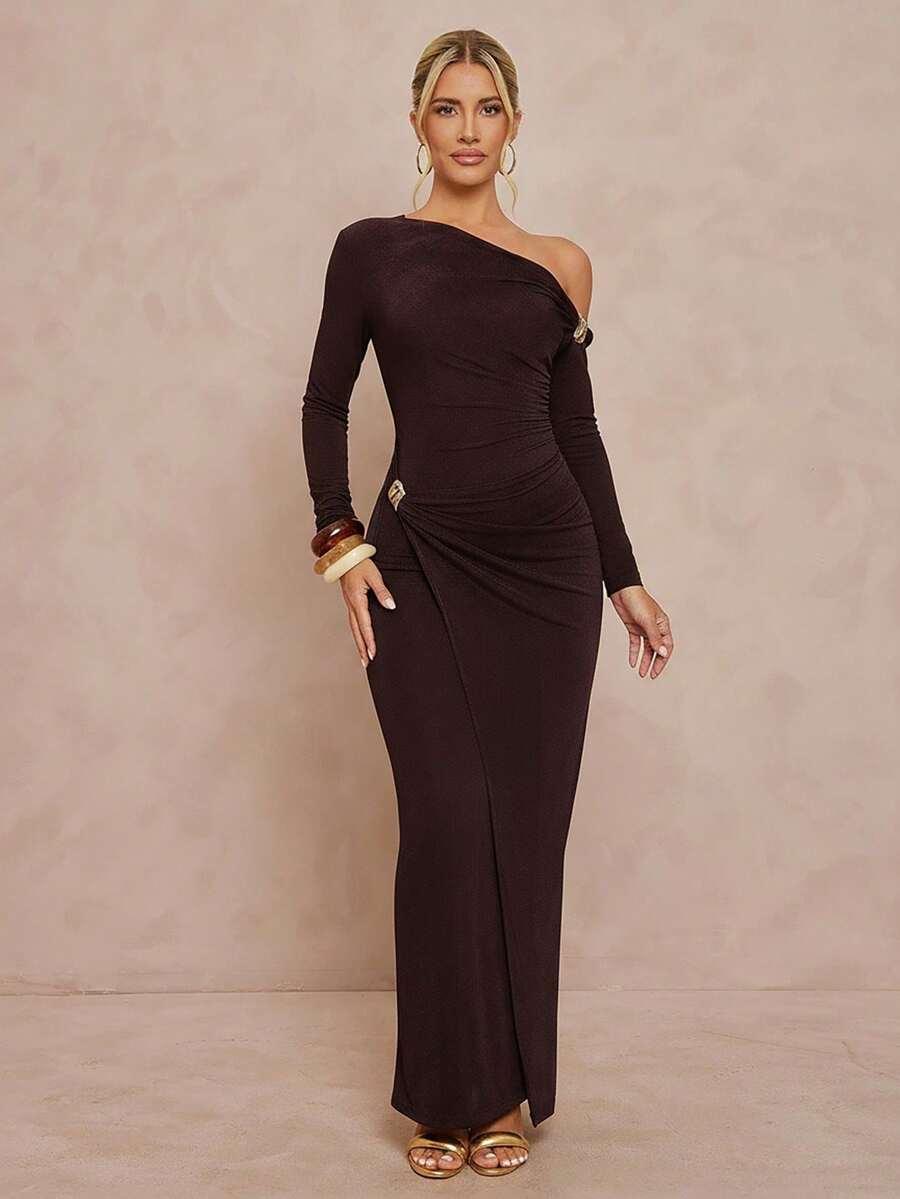 SHEIN BRĄZOWA MAXI SUKIENKA S06__M