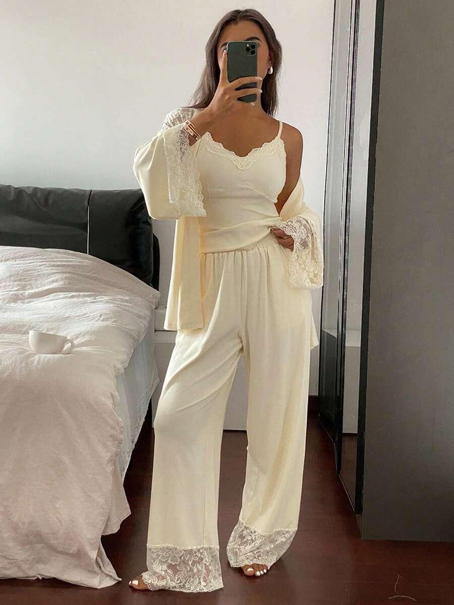 SHEIN KOMPLET BLUZKA SPODNIE SZLAFROK S06__L