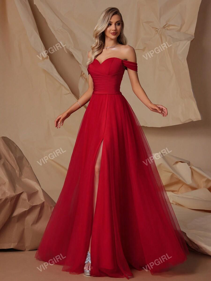 SHEIN CZERWONA MAXI SUKIENKA ROZCIĘCIE S06__S