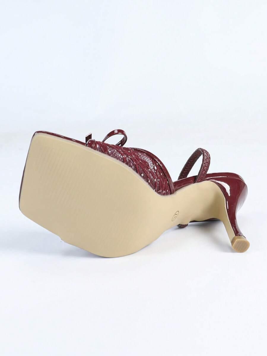 SHEIN BURGUNDOWE SANDAŁY NA OBCASIE S06__38