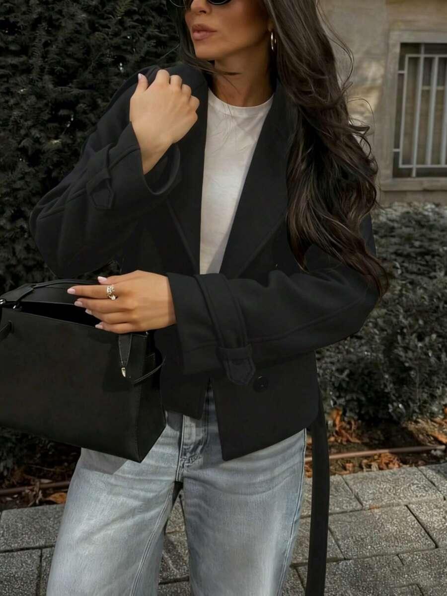 SHEIN CZARNY PŁASZCZ GUZIKI W01__M