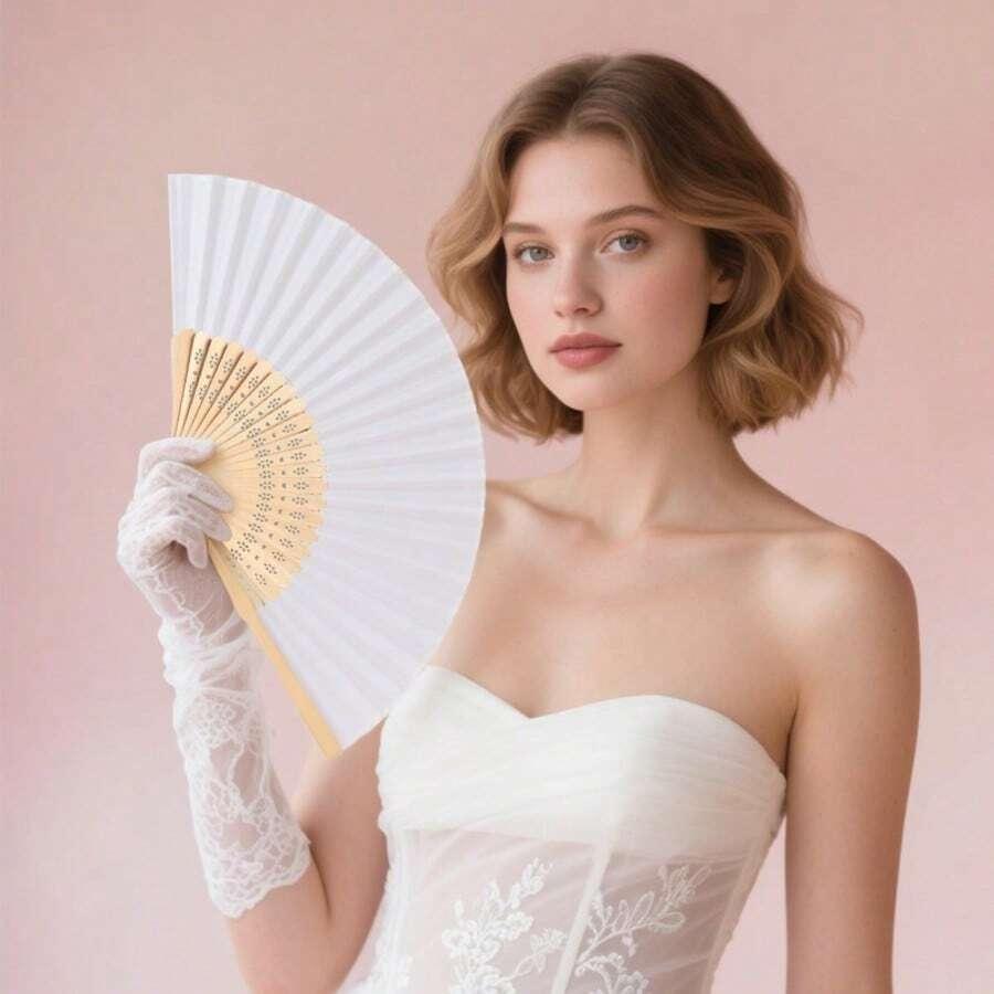 SHEIN BIAŁY WACHLARZ BAMBUSOWY S07__38X21CM