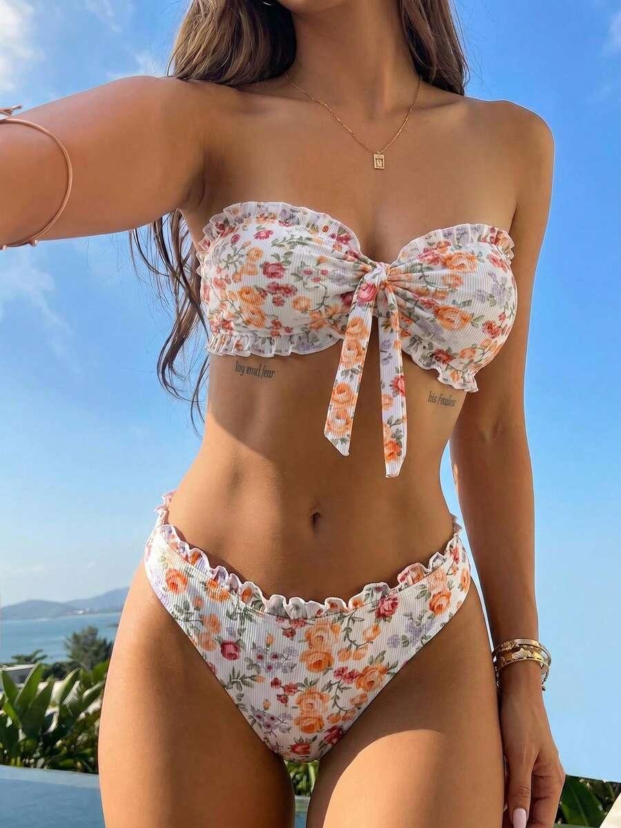 SWIM MOD DWUCZĘŚCIOWY STRÓJ KĄPIELOWY WZÓR KWIATY S09__M