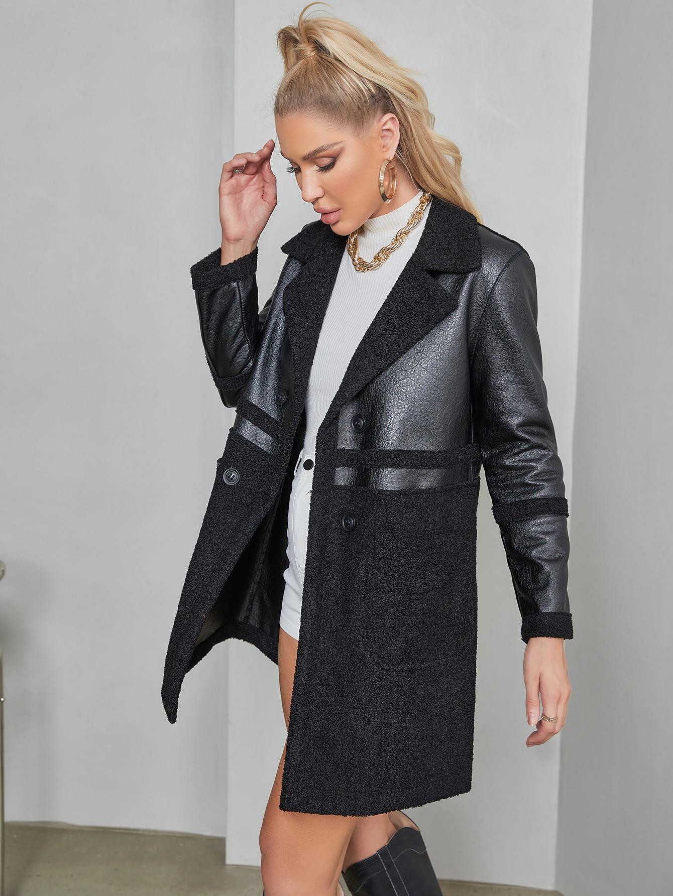 SHEIN CZARNY PŁASZCZ IMITACJA SKÓRY W01__S