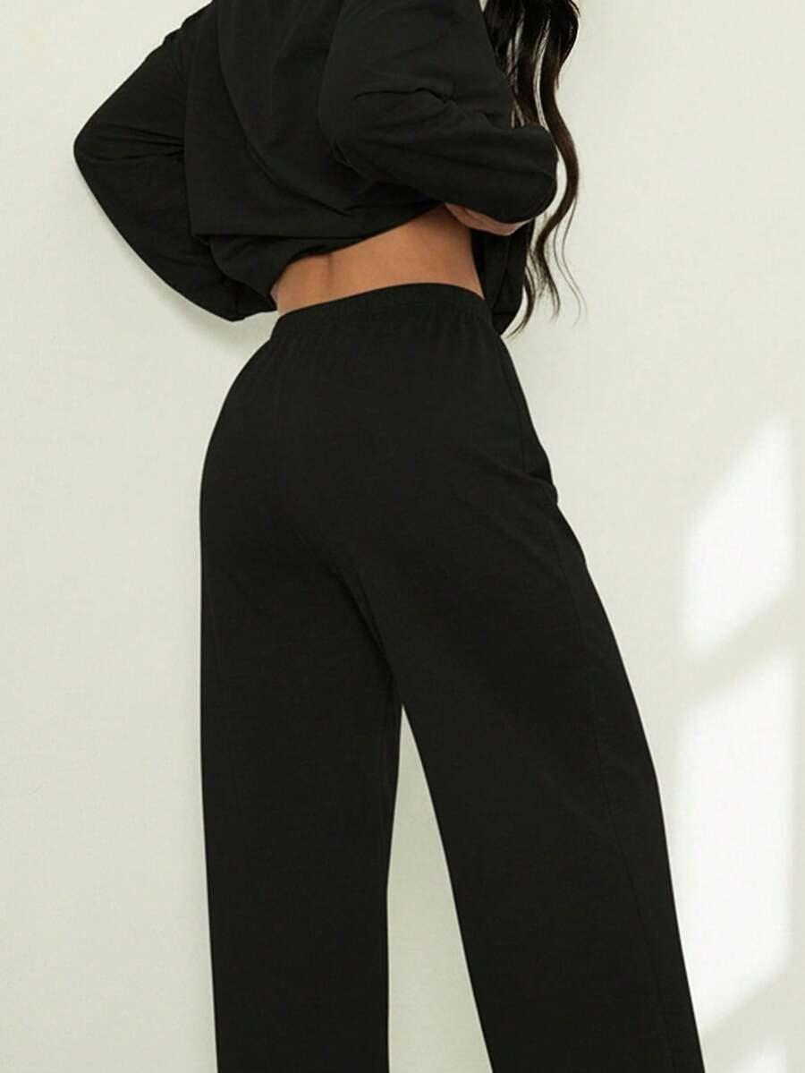SHEIN CZARNE SPODNIE BLUZKA KOMPLET PRINT