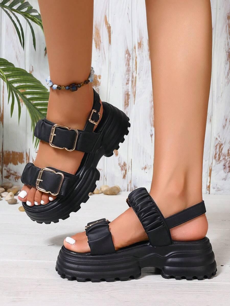 FASHION CZARNE SANDAŁY KLAMRA S06__39