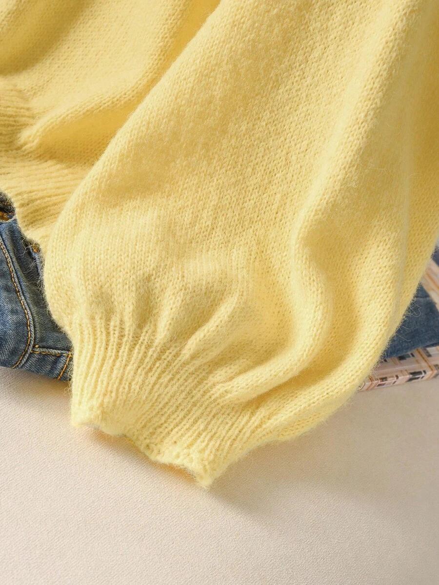 COSYJOLI ŻÓŁTY DZIANINOWY SWETER Z DOMIESZKĄ WEŁNY S06__50