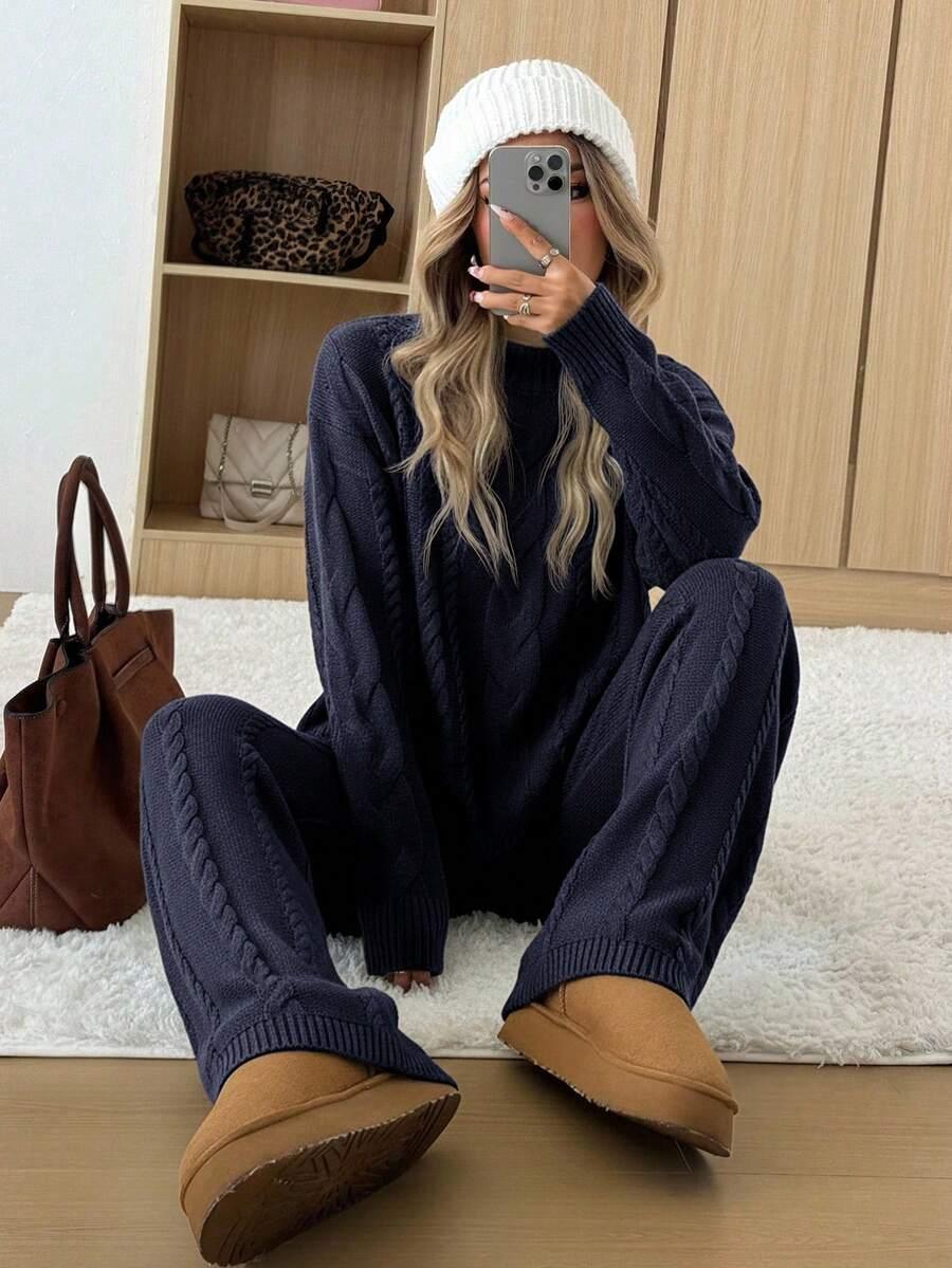 SHEIN DZIANINOWY KOMPLET SWETER SPODNIE S06__52