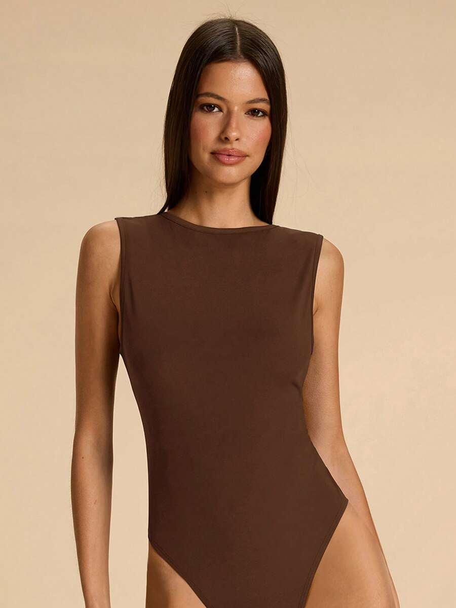 SHEIN BRĄZOWE BODY BEZ RĘKAWÓW ODKRYTE PLECY PK01__48