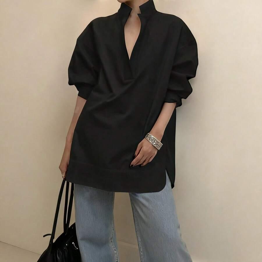 SHEIN CZARNA BLUZKA V NECK S06__L