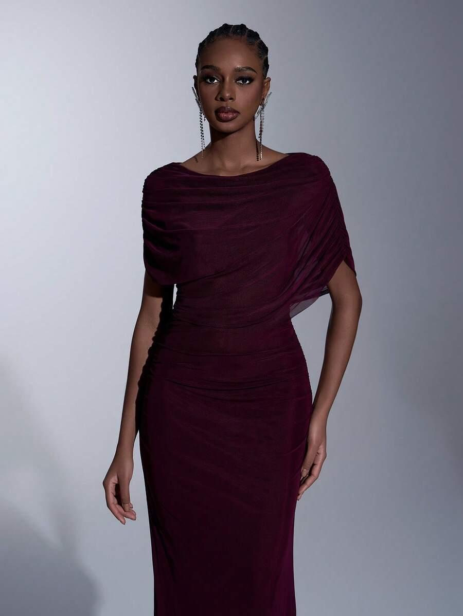 SHEIN BORDOWA MAXI SUKIENKA LEJĄCY DEKOLT S06__L