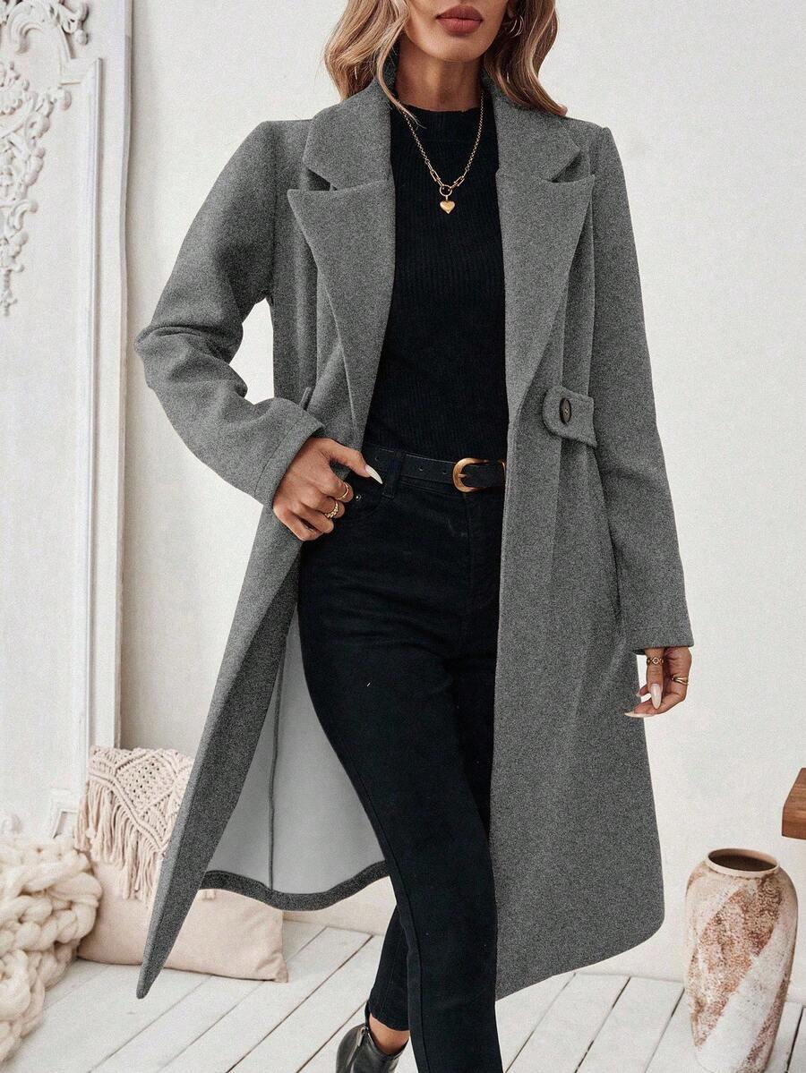 EMERY ROSE SZARY PŁASZCZ GUZIKI W01__L