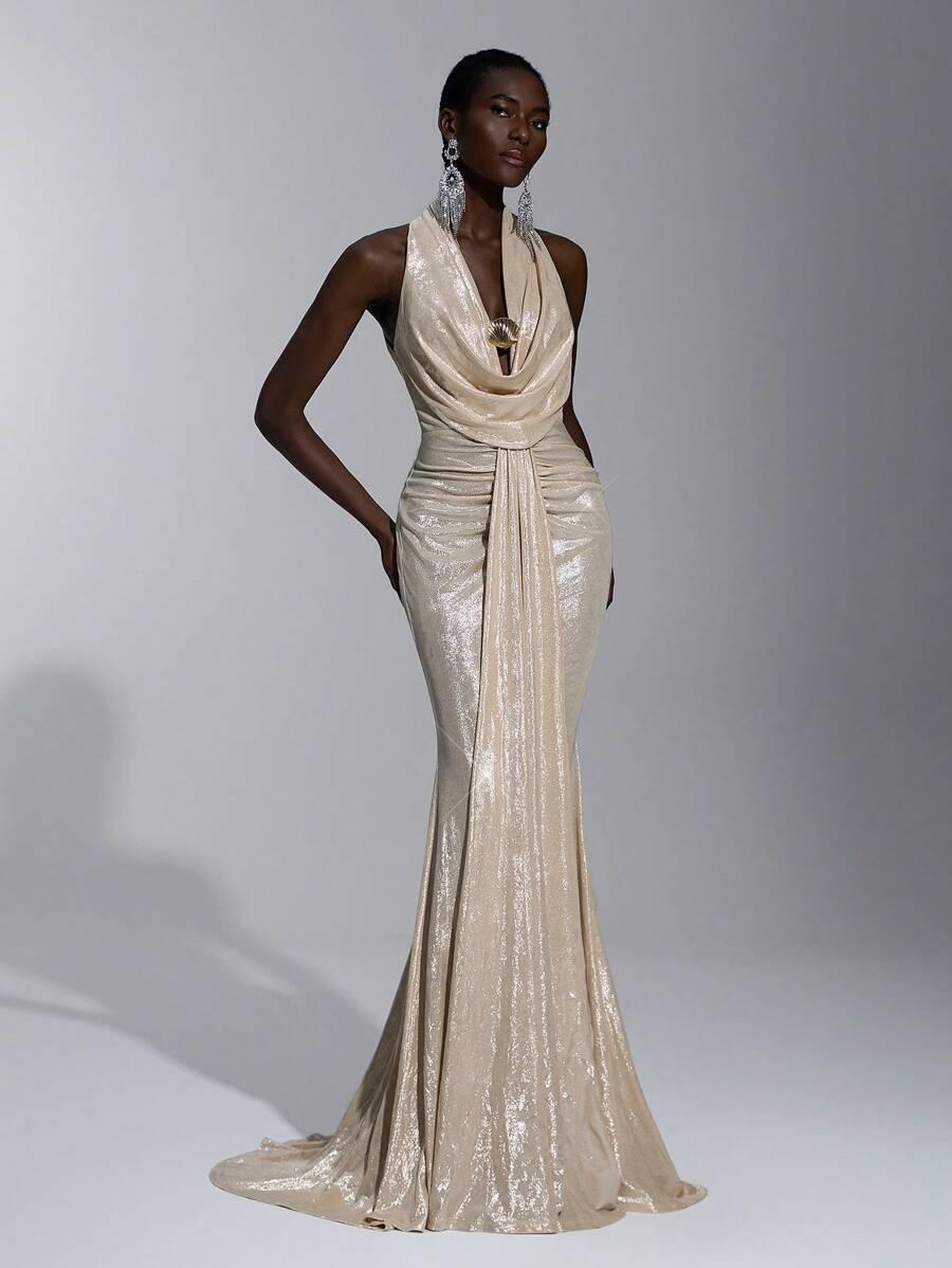 SHEIN ZŁOTA MAXI SUKIENKA S06__M