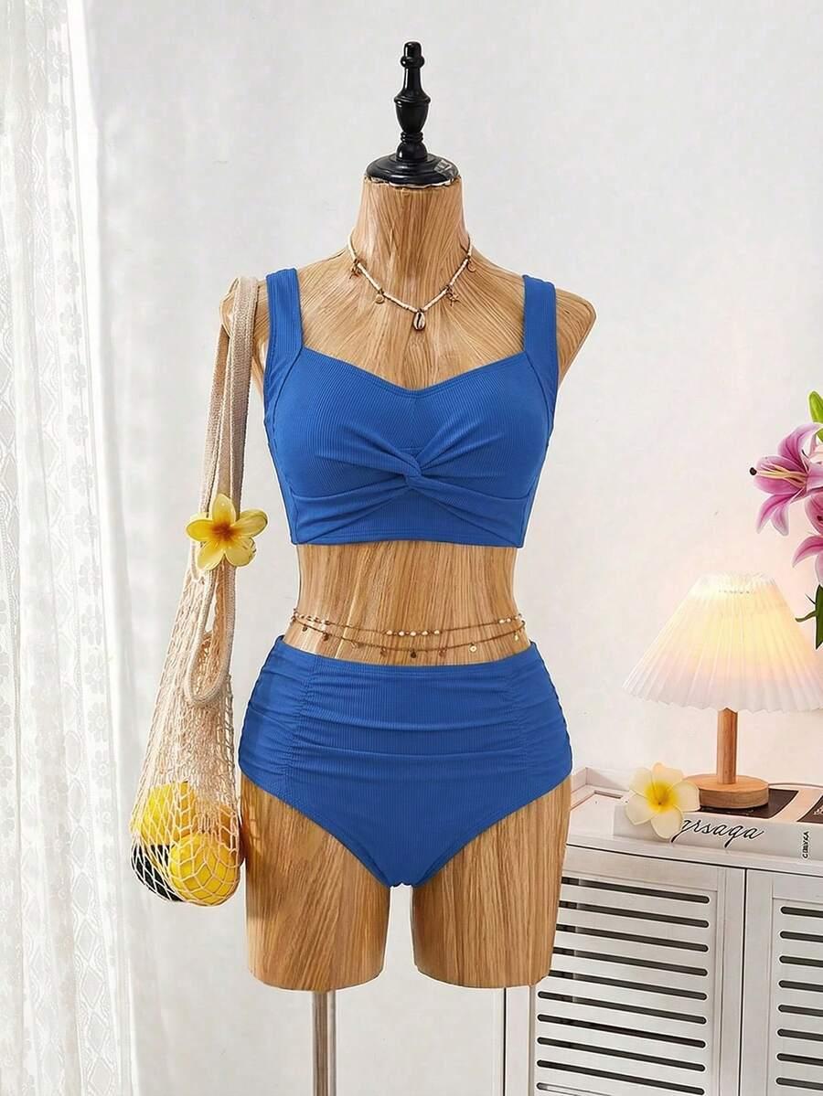 SWIM BASICS NIEBIESKI DWUCZĘŚCIOWY STRÓJ KĄPIELOWY TEKSTURA S06__L