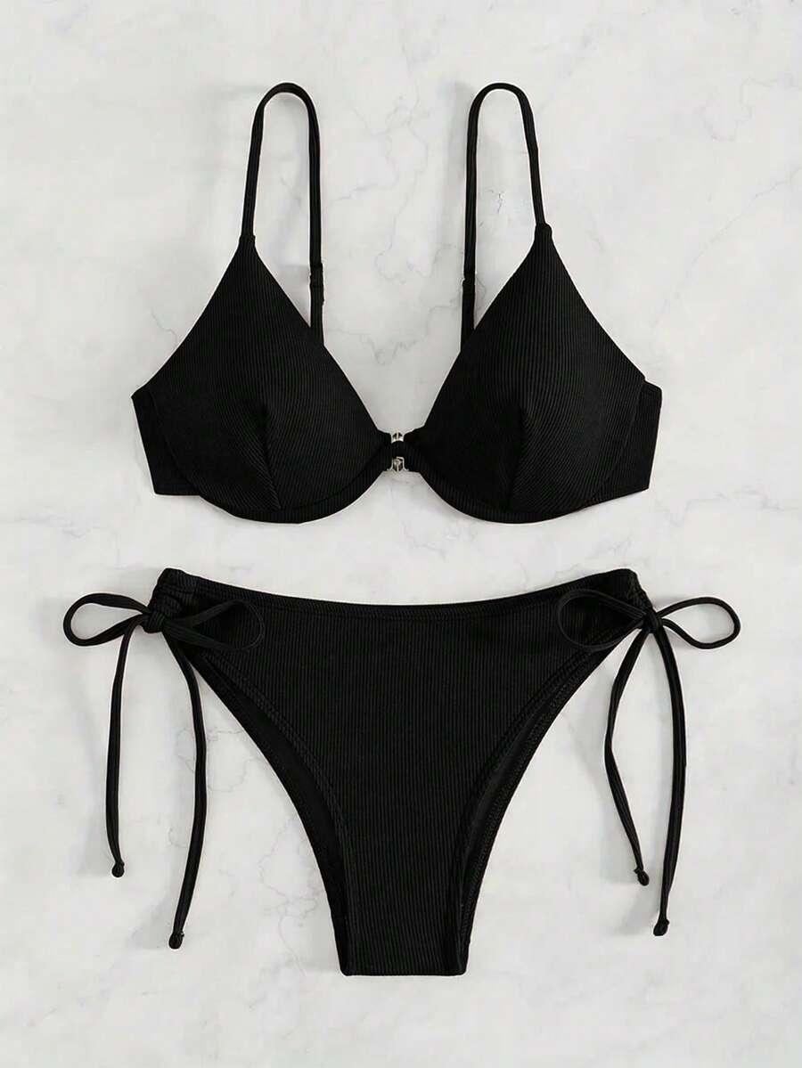 SHEIN CZARNY DWUCZĘŚCIOWY STRÓJ KĄPIELOWY S09__S