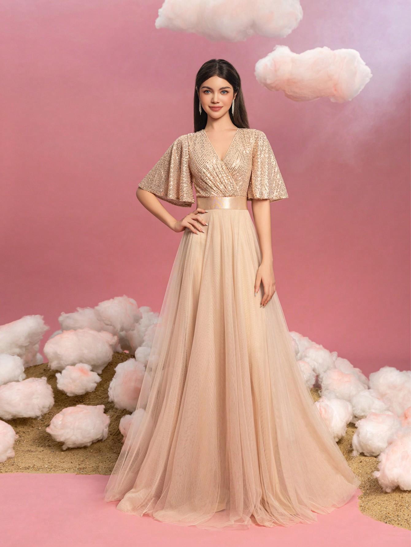 SHEIN BEŻOWA MAXI SUKIENKA S06__158-162