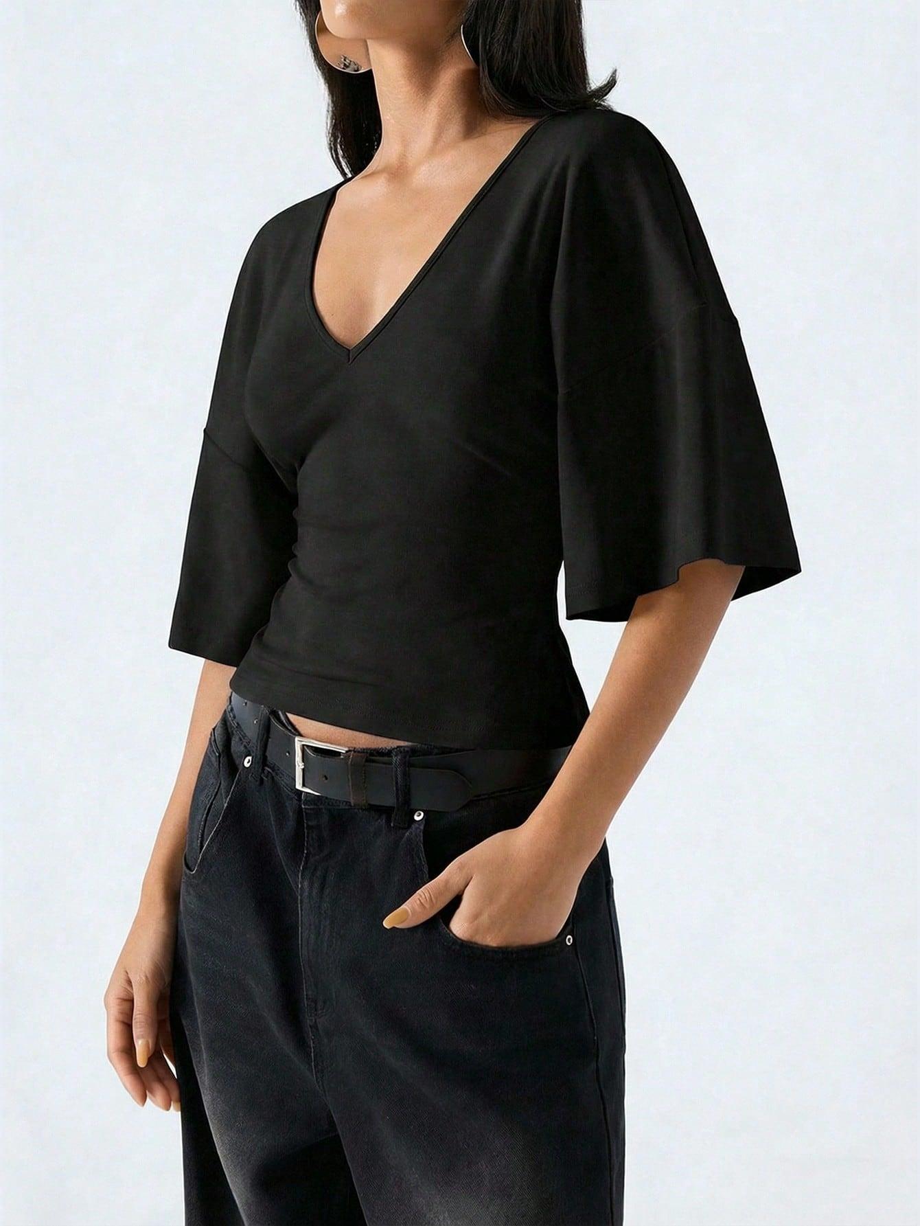 LYSMO CZARNA BLUZKA V NECK PK01__M