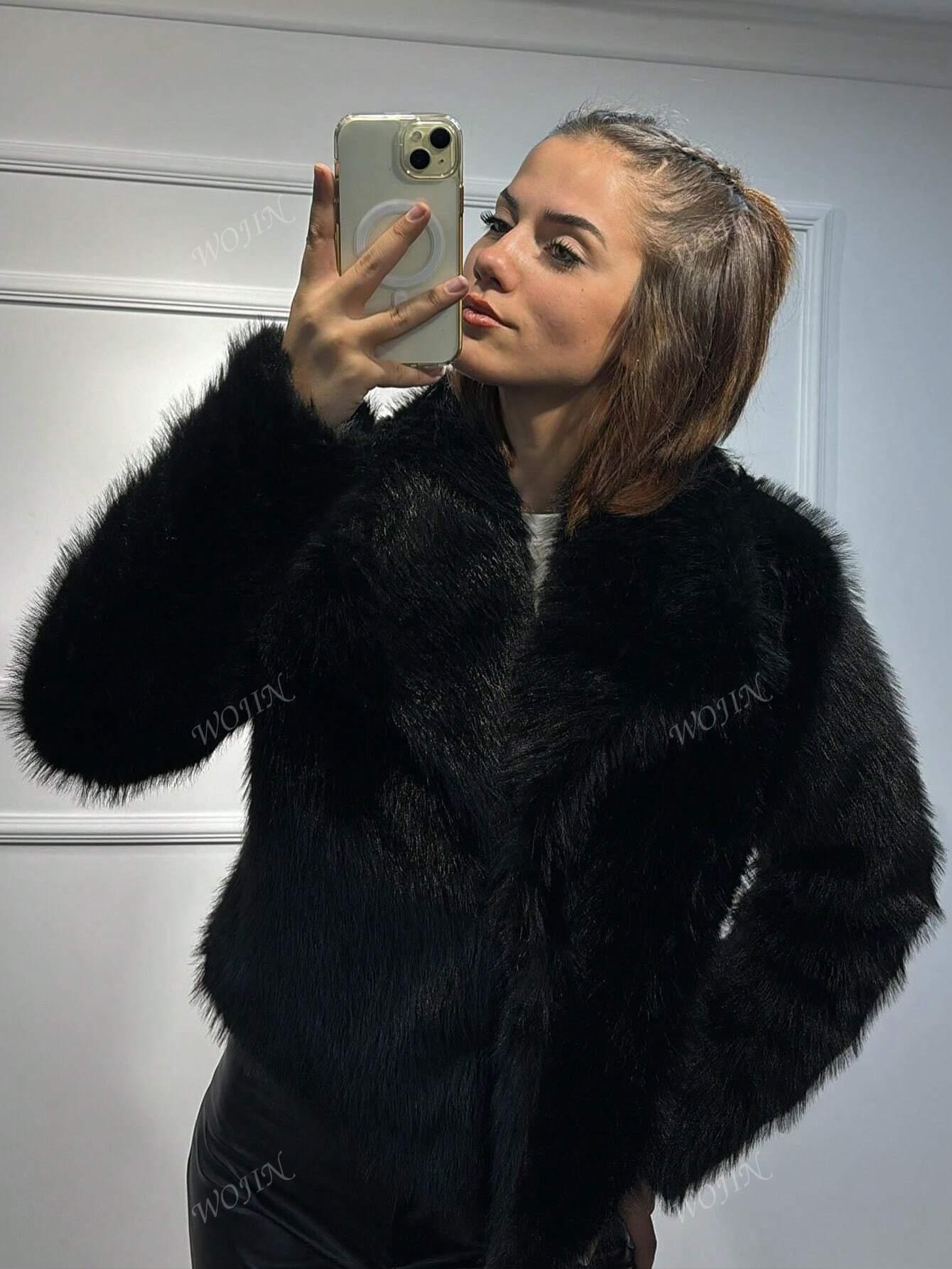 SHEIN CZARNE SZTUCZNE FUTRO W01__S