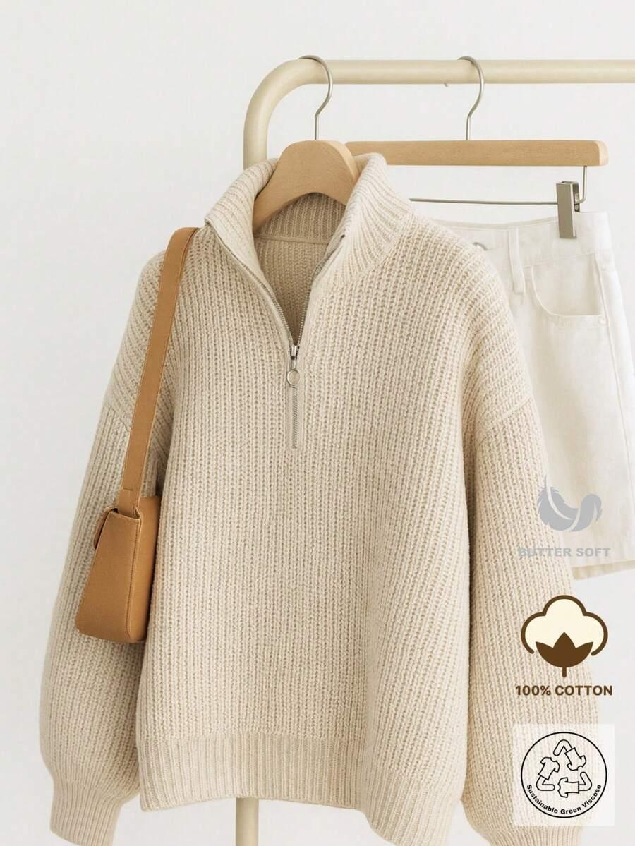 SHEIN BEŻOWY SWETER ZAMEK S06__M