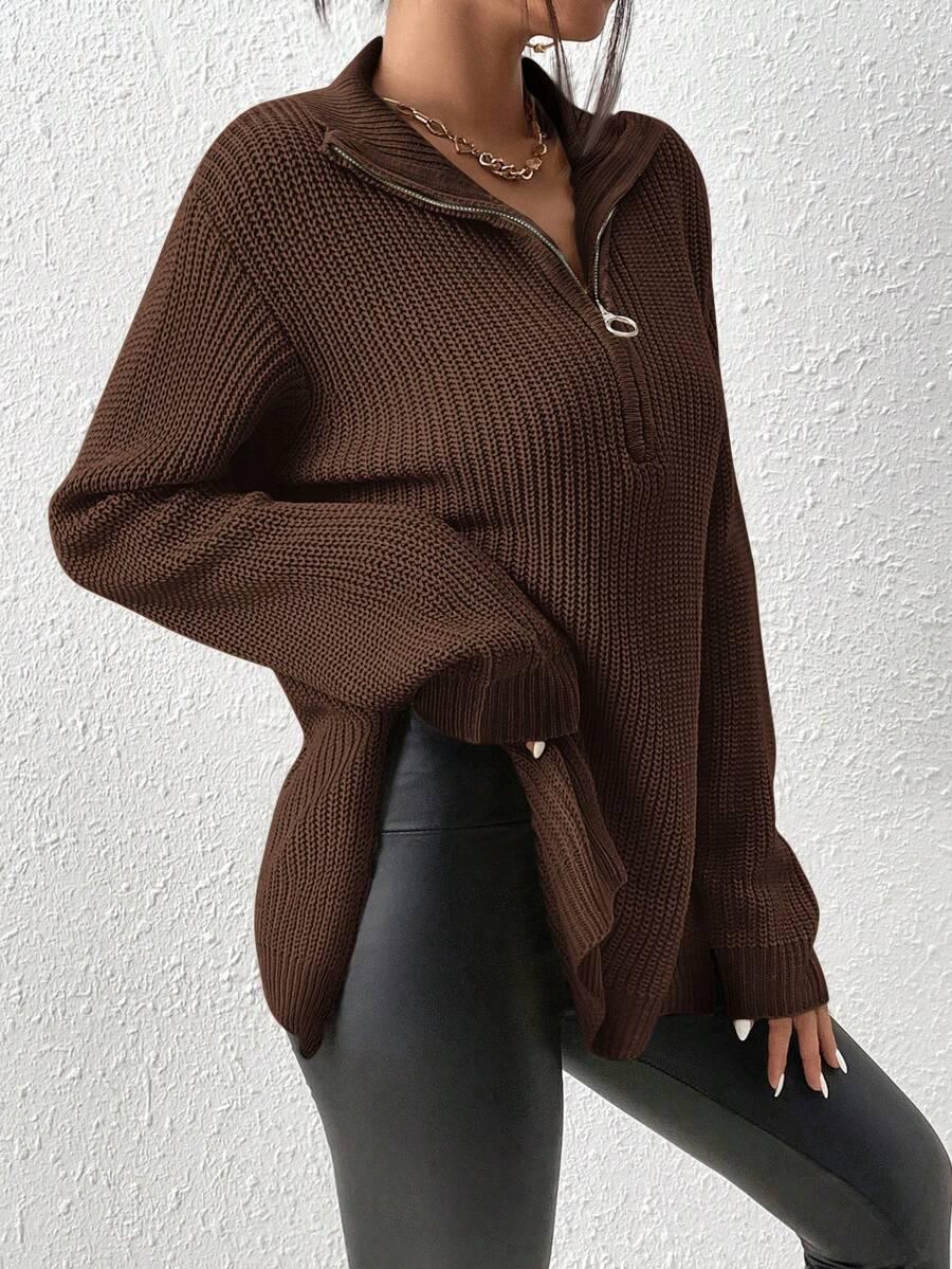 SHEIN BRĄZOWY SWETER ZAMEK S06__XS