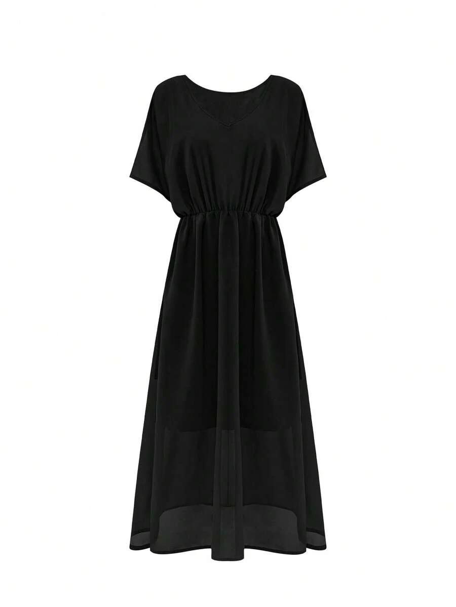 SHEIN CZARNA SUKIENKA KRÓTKI RĘKAW S06__S