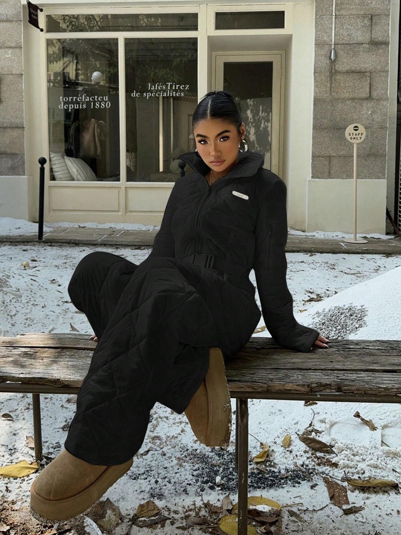 SHEIN CZARNY PIKOWANY KOMBINEZON W01__XL