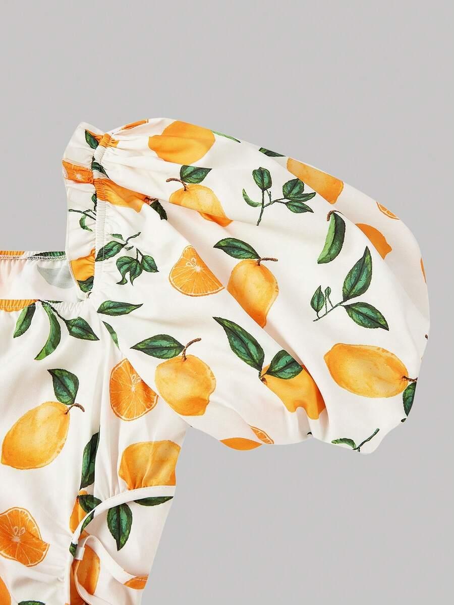 SHEIN MIDI SUKIENKA KRÓTKI RĘKAW WZÓR CYTRYNY S06__48