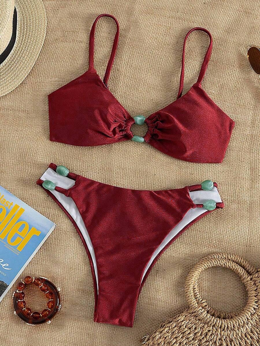 SHEIN CZERWONY DWUCZĘŚCIOWY STRÓJ KĄPIELOWY S09__L