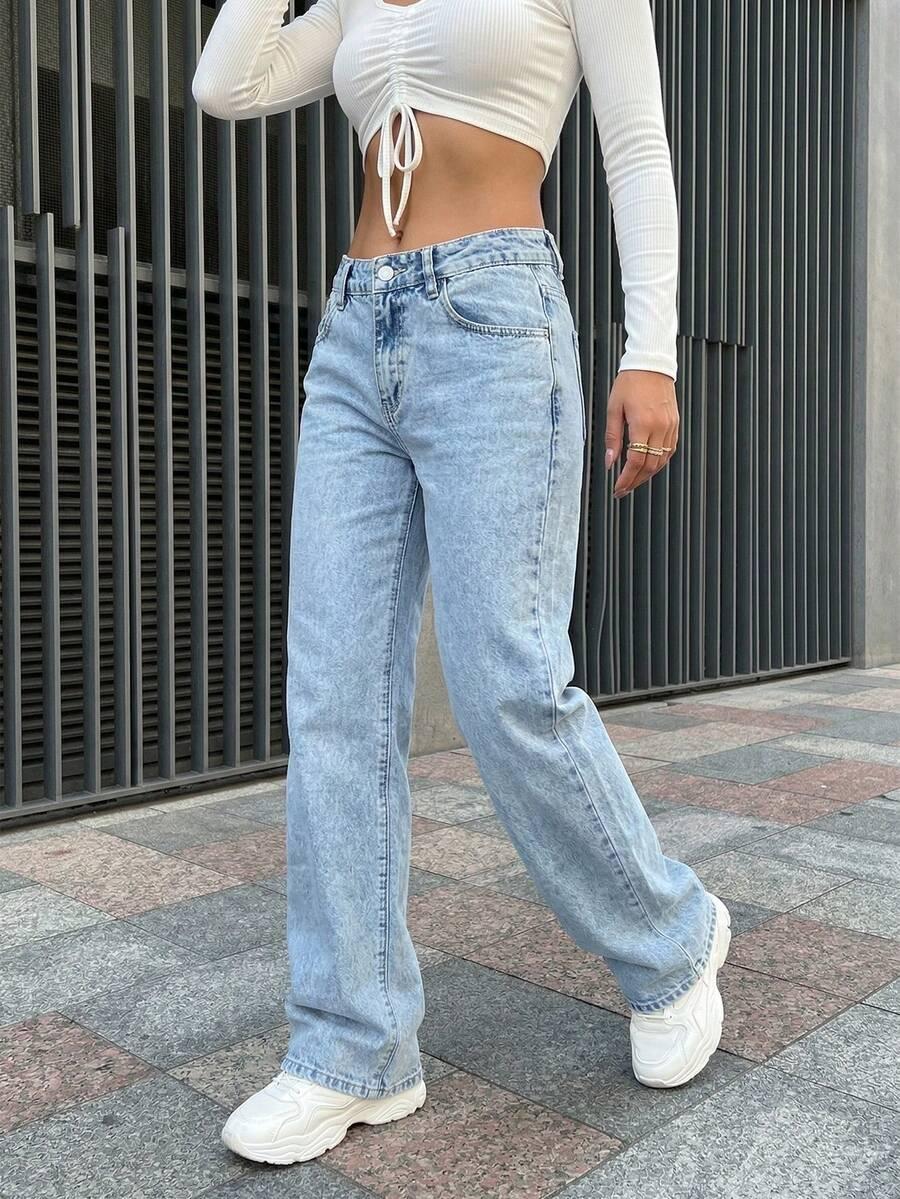 SHEIN SPODNIE Z PROSTYMI NOGAWKAMI JEANS PK01__XXL