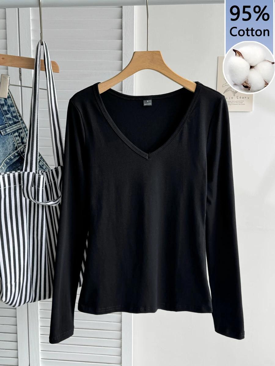 TSEOSO CZARNA BLUZKA V-NECK S06__S