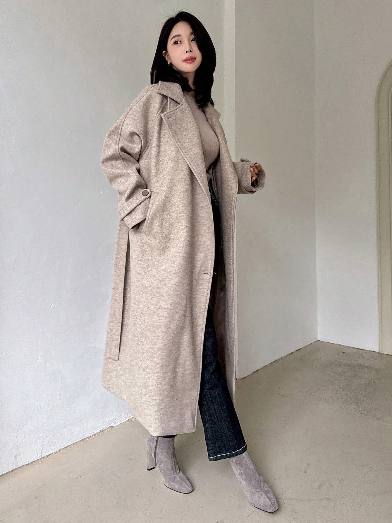 SHEIN BEŻOWY PŁASZCZ GUZIKI W01__S