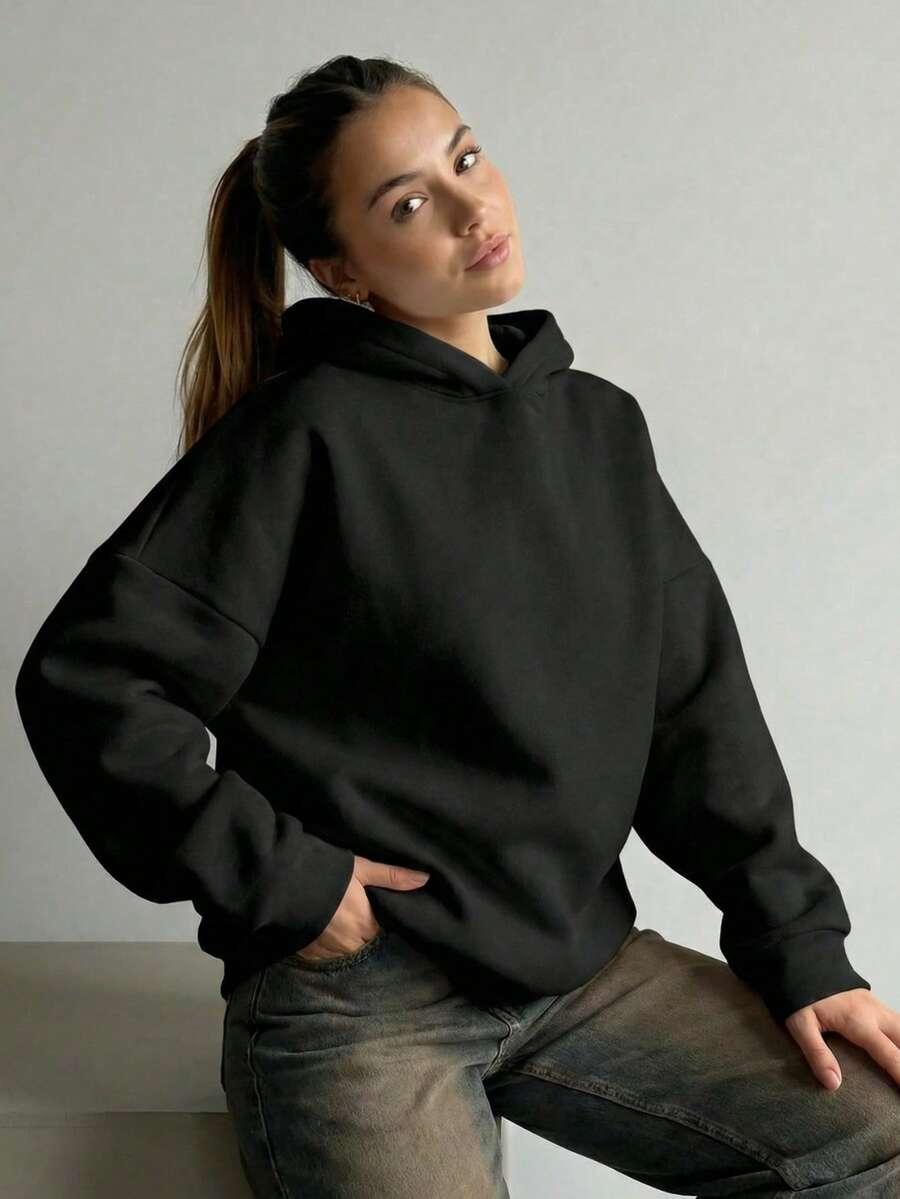 SHEIN CZARNA BLUZA Z KAPTUREM S06__M