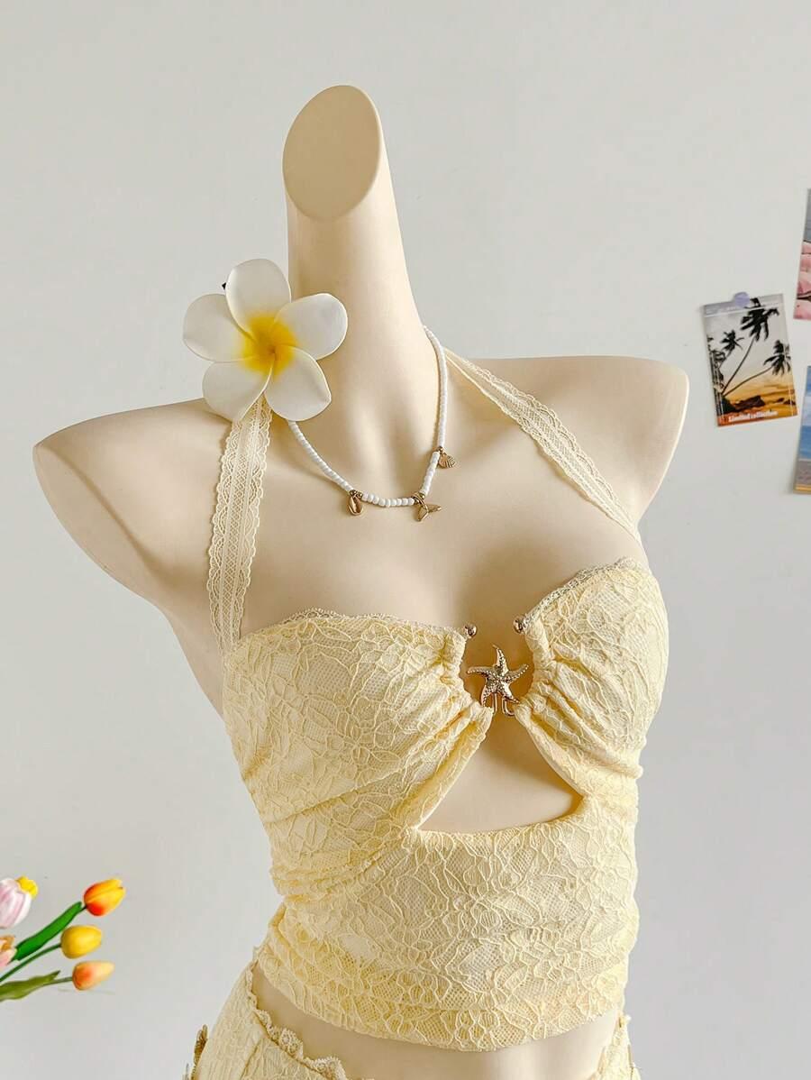 SHEIN ŻÓŁTY TOP BEZ PLECÓW S06__XS
