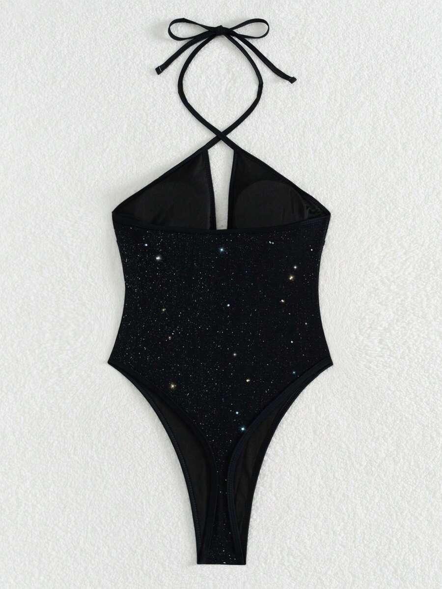 SWIM SXY CZARNY JEDNOCZĘŚCIOWY STRÓJ KĄPIELOWY POŁYSK WIĄZANIE PK01__M