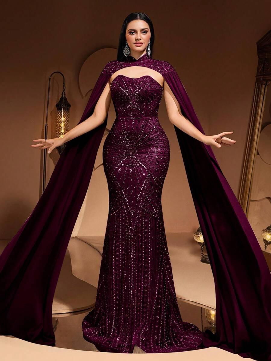 SHEIN FIOLETOWA MAXI SUKIENKA ZDOBIENIA S06__XL