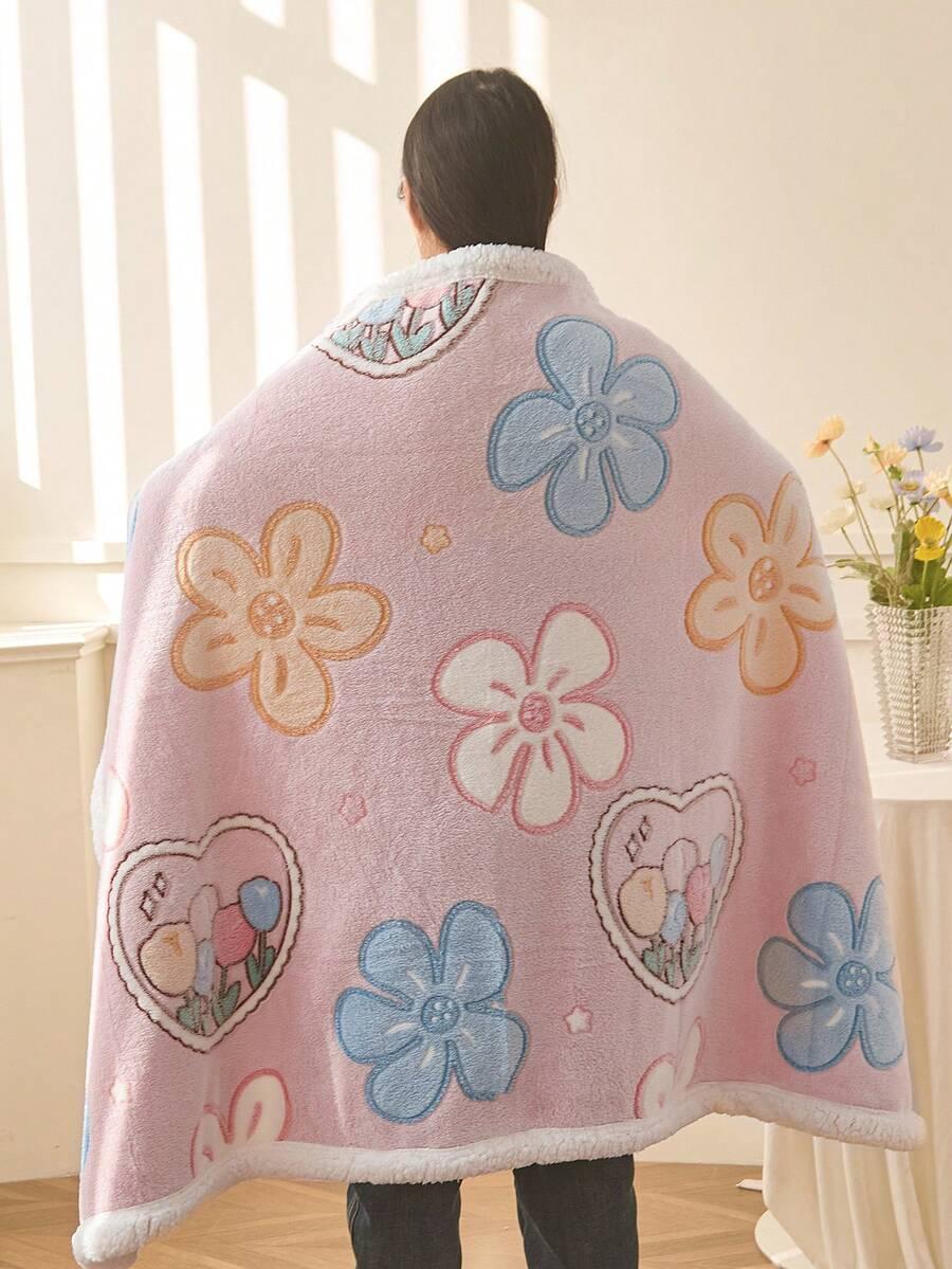 SHEIN RÓŻOWY KOC NADRUK S07__90X150